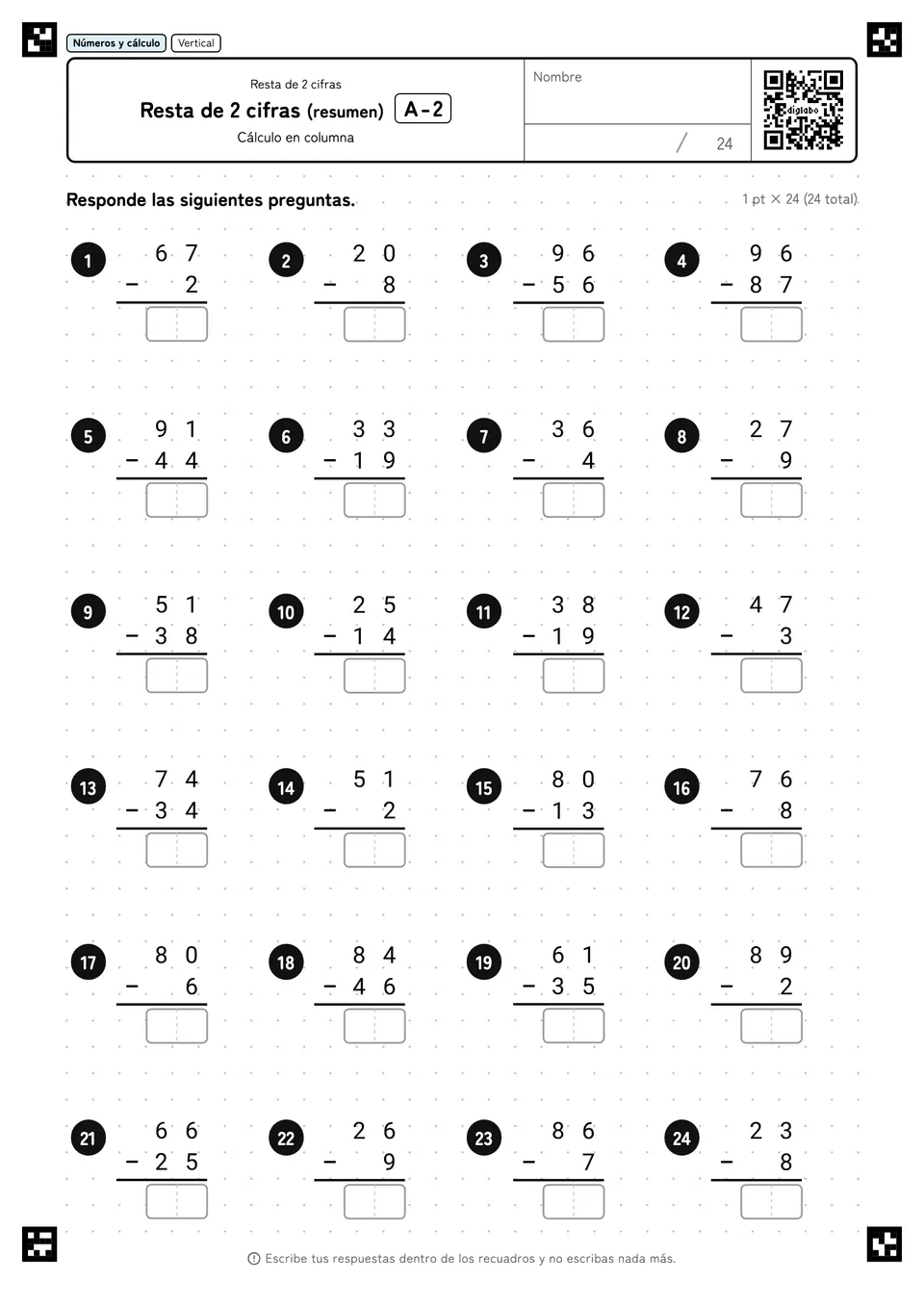 Resta de 2 cifras (resumen) A-2