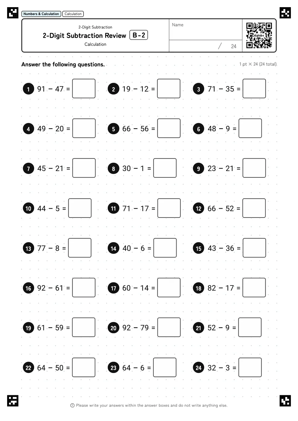 2-Digit Subtraction Review B-2
