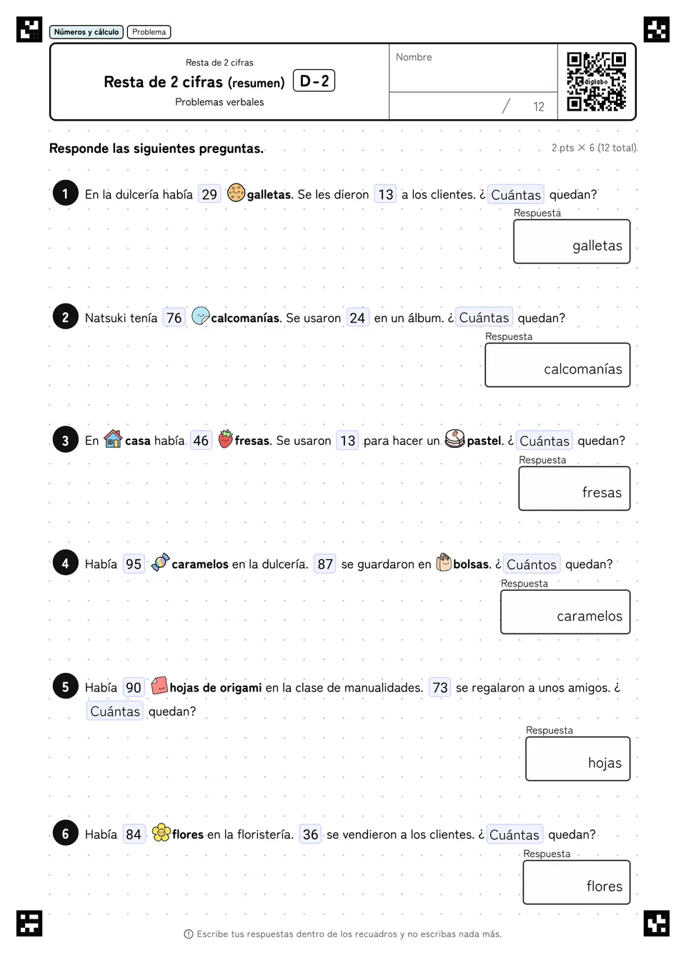 Resta de 2 cifras (resumen) D-2