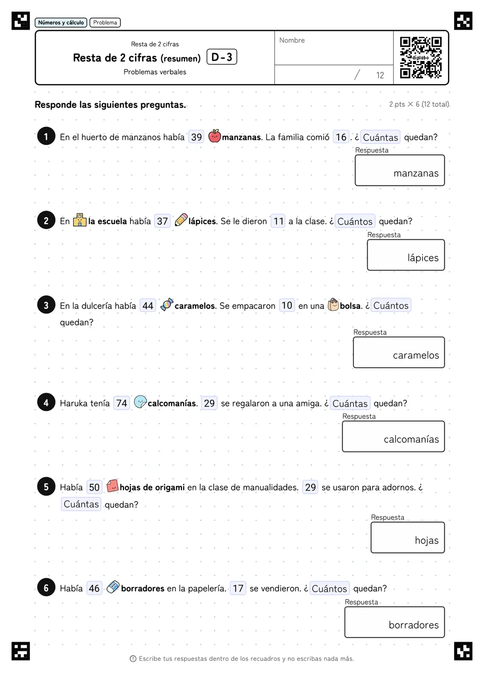 Resta de 2 cifras (resumen) D-3