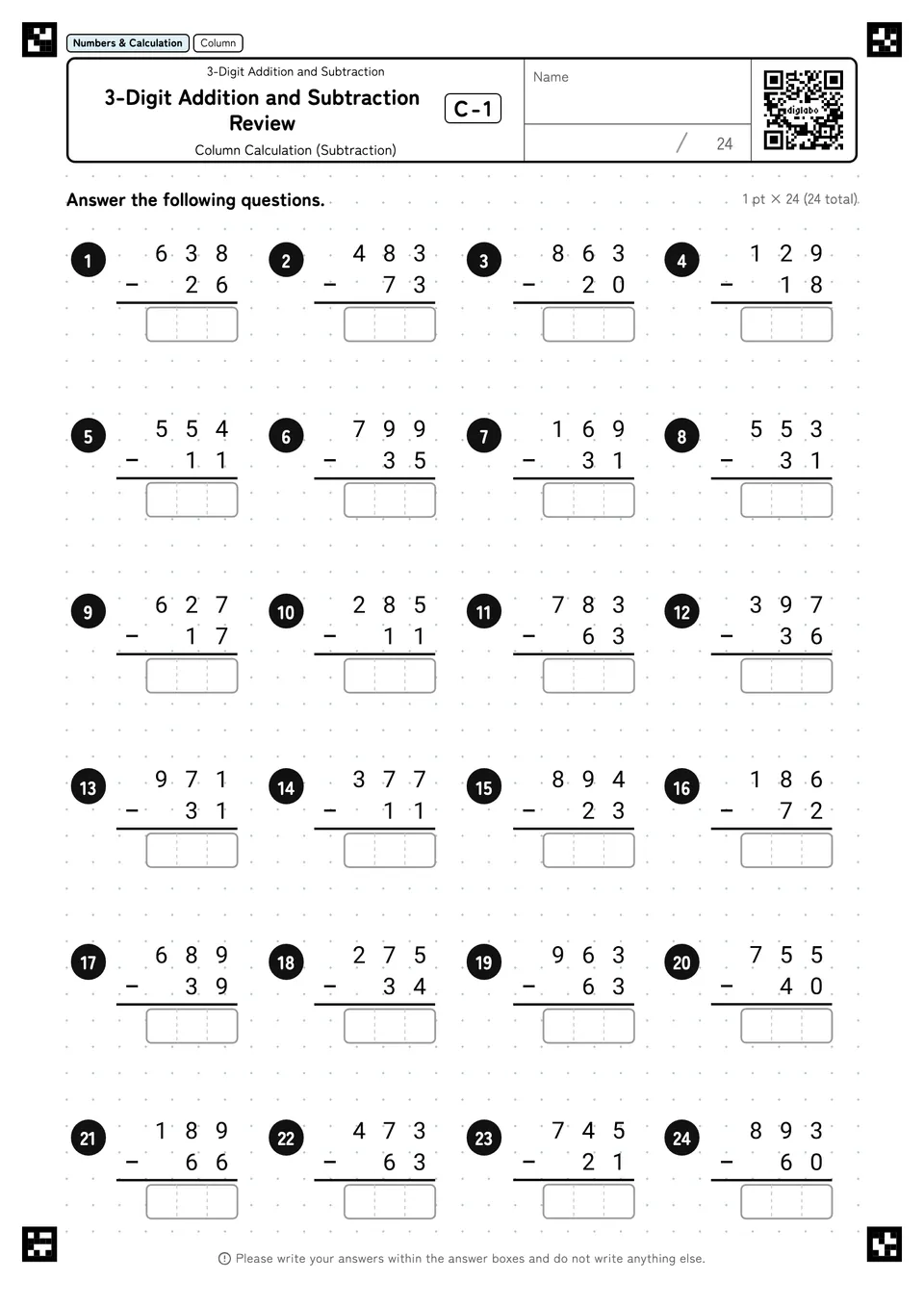 3-Digit Addition and Subtraction Review C-1