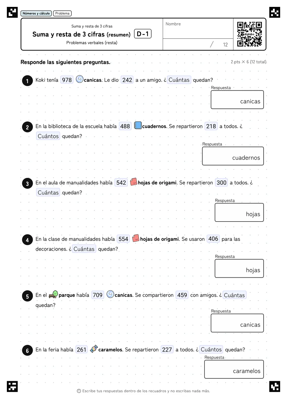Suma y resta de 3 cifras (resumen) D-1