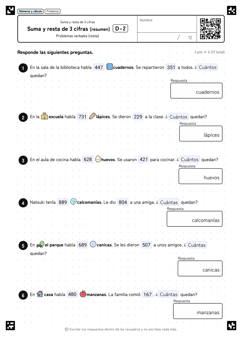 Suma y resta de 3 cifras (resumen) D-2