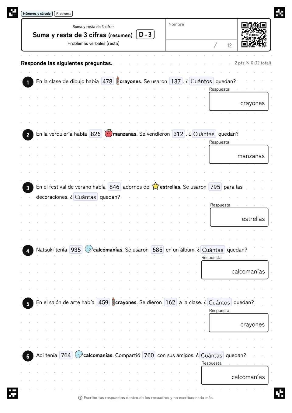 Suma y resta de 3 cifras (resumen) D-3
