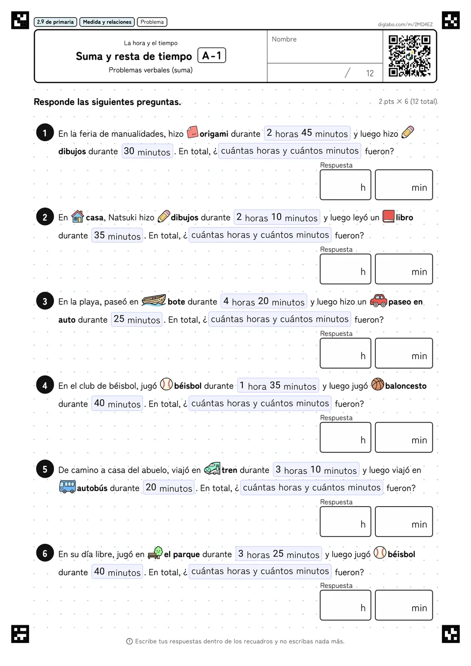 2.º de primaria La hora y el tiempo Suma y resta de tiempo