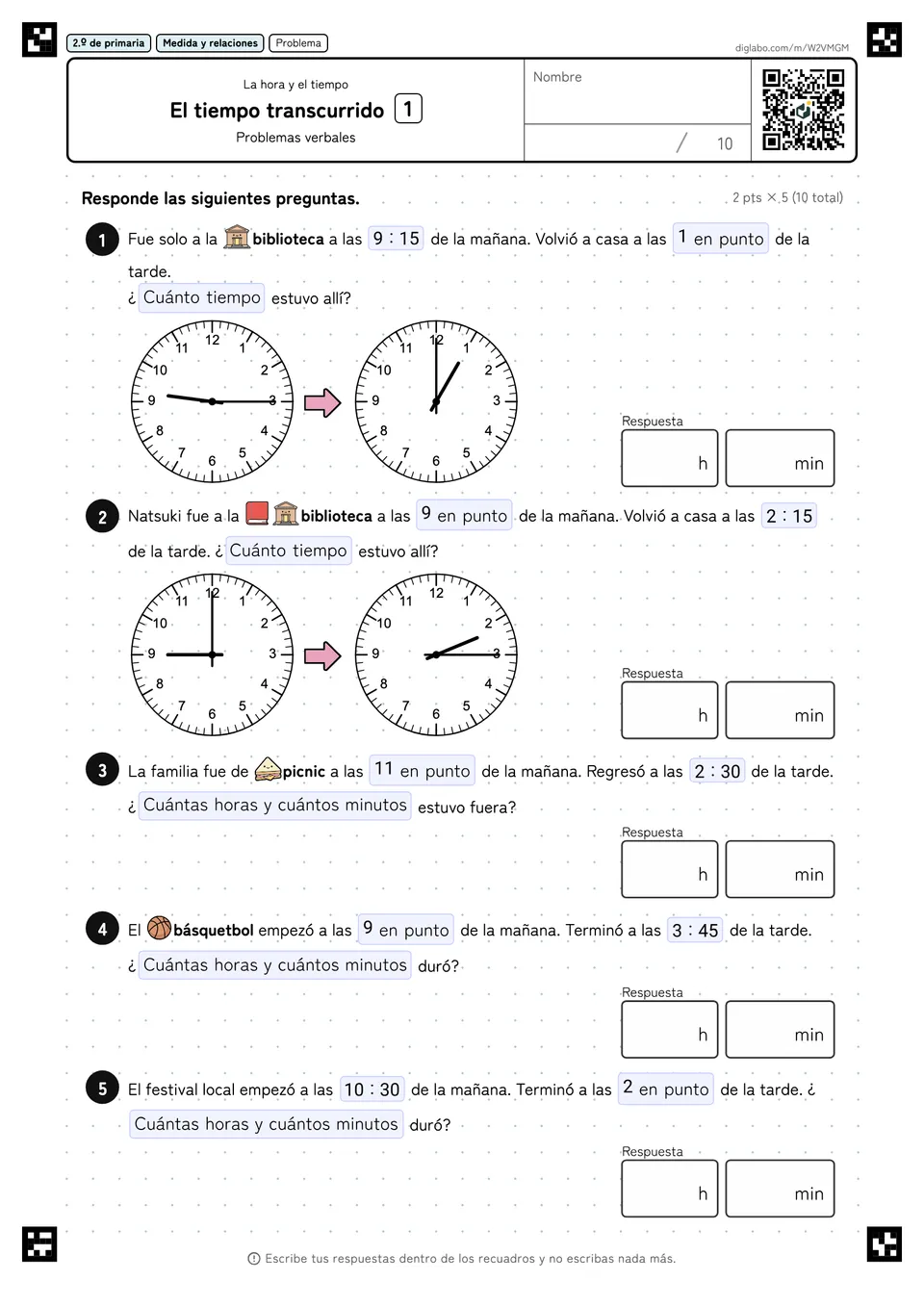 2.º de primaria La hora y el tiempo El tiempo transcurrido