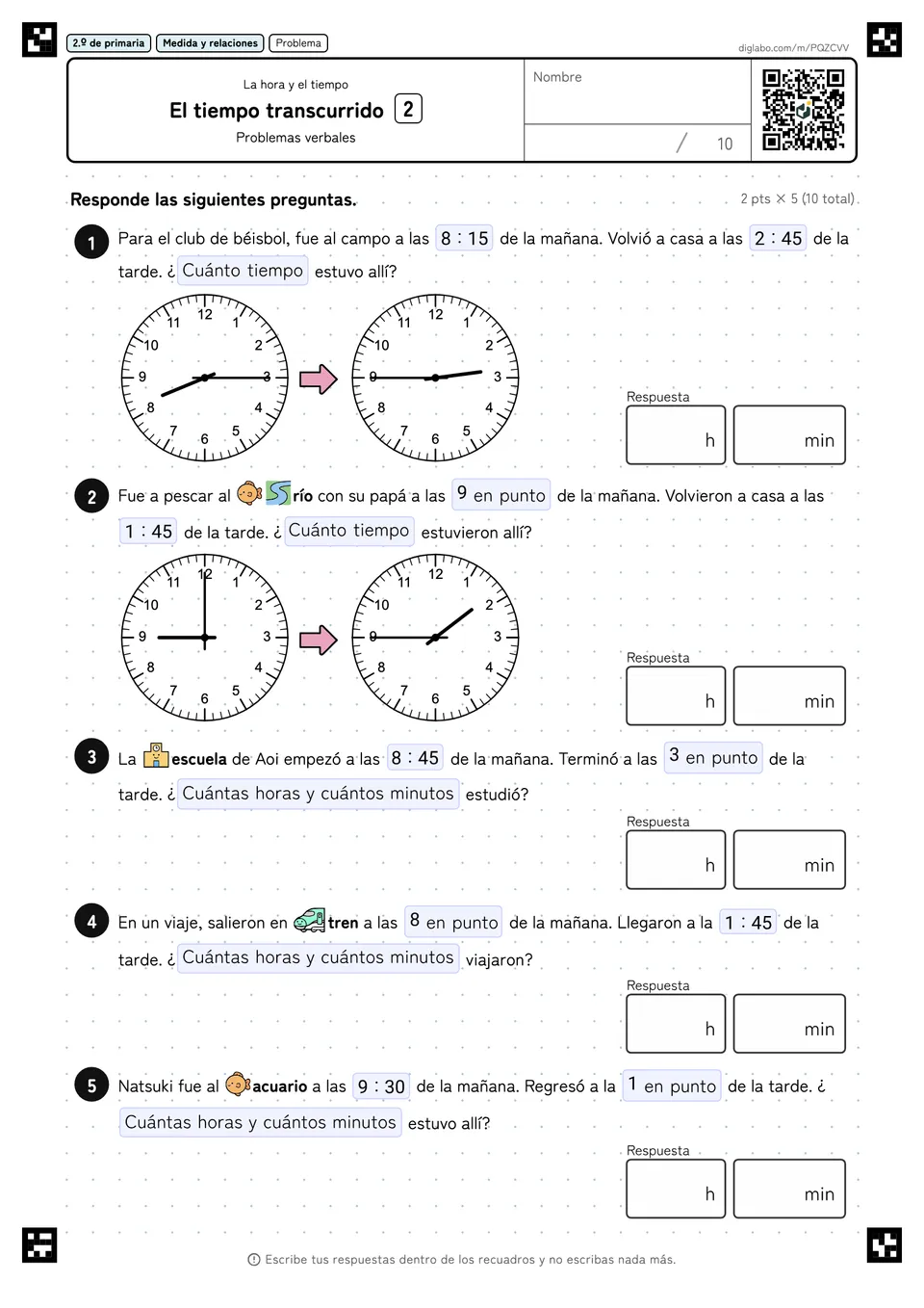 2.º de primaria La hora y el tiempo El tiempo transcurrido