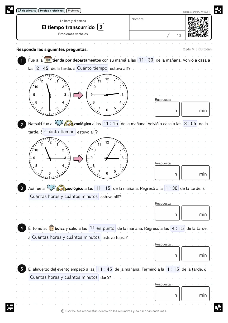 2.º de primaria La hora y el tiempo El tiempo transcurrido