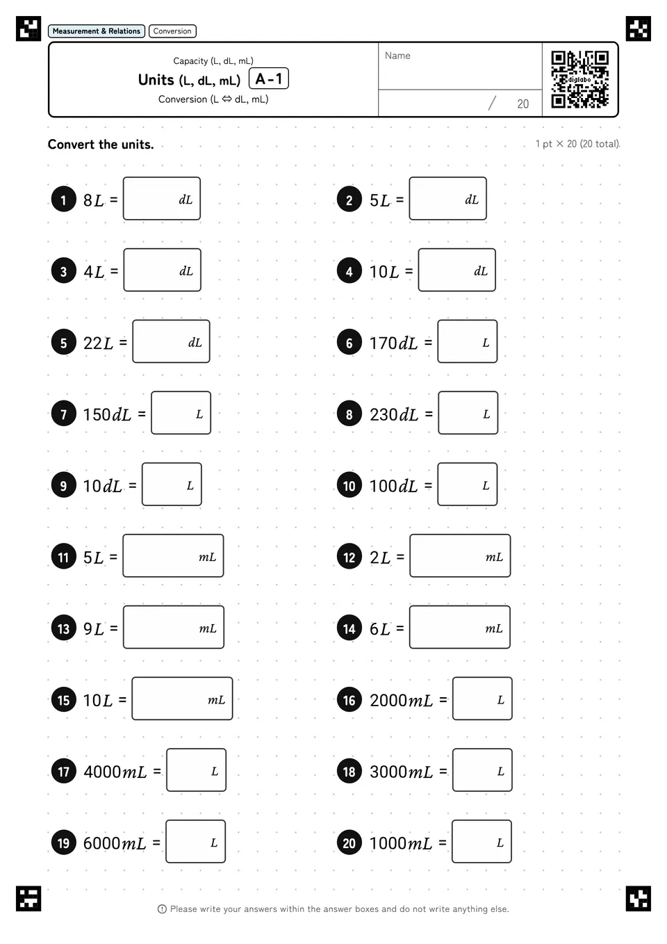 Units (L, dL, mL) A-1