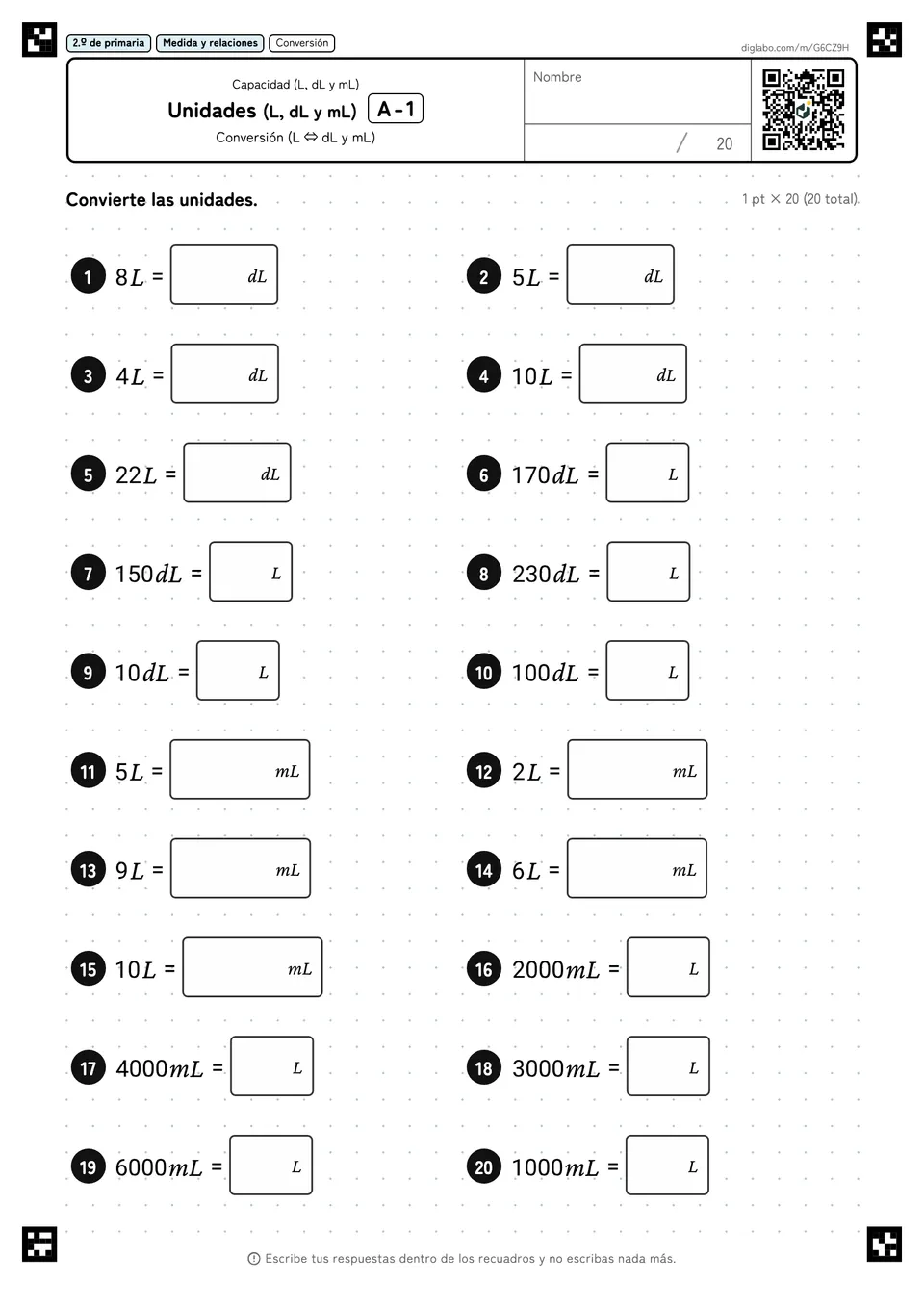2.º de primaria Capacidad (L, dL y mL) Unidades (L, dL y mL)