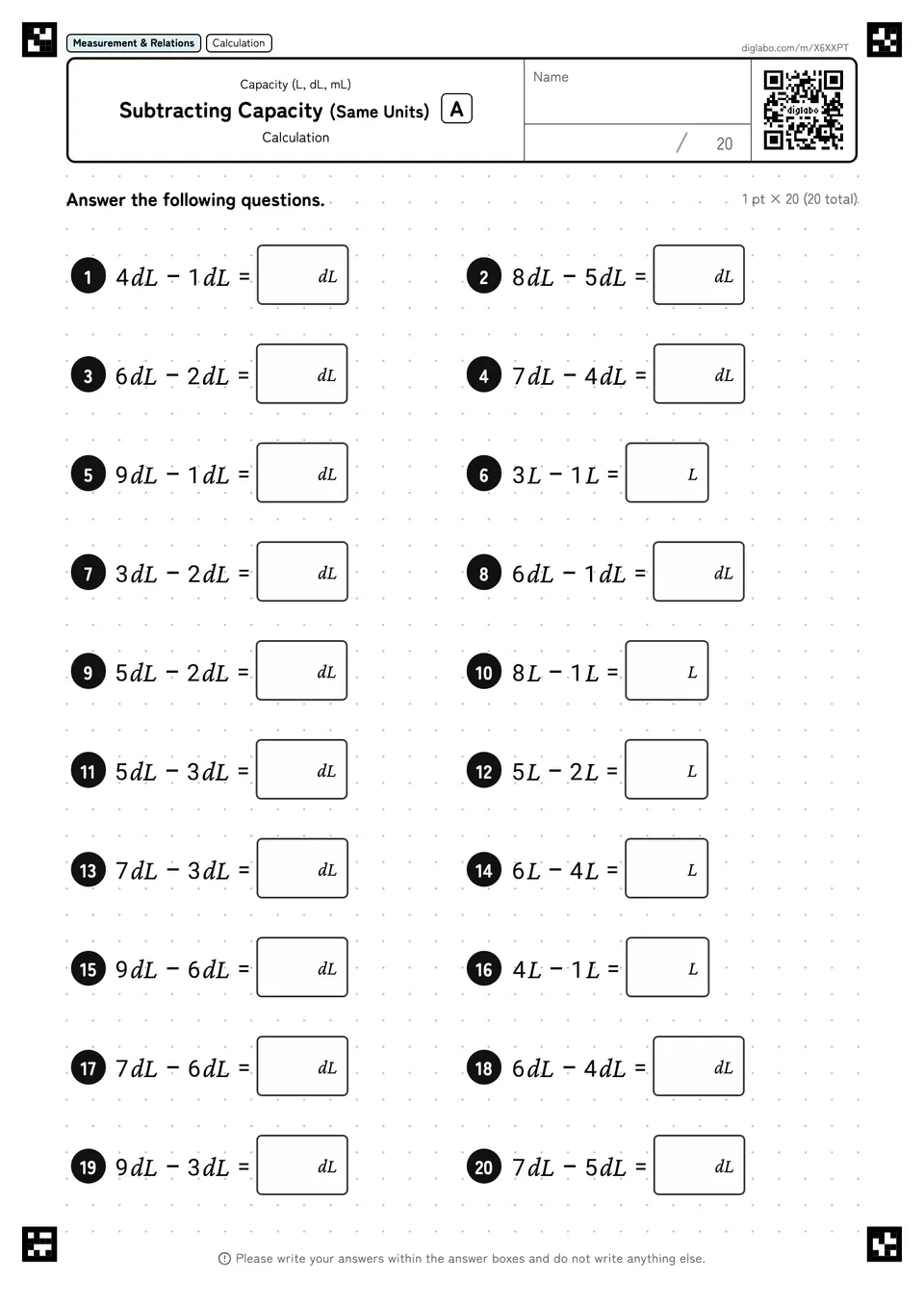 Subtracting Capacity (Same Units) A
