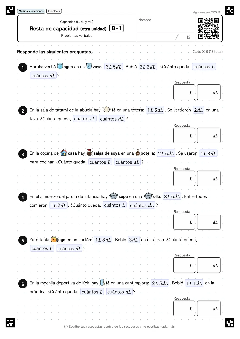Resta de capacidad (otra unidad) B-1
