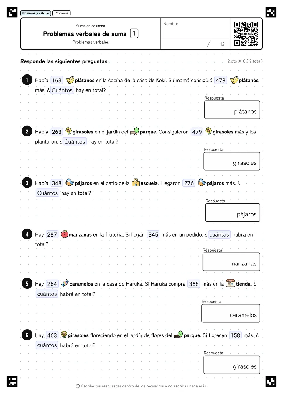 Problemas verbales de suma 1