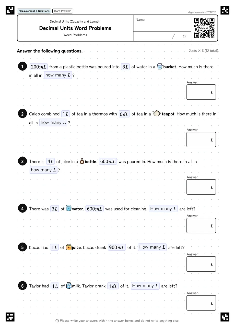 Decimal Units Word Problems