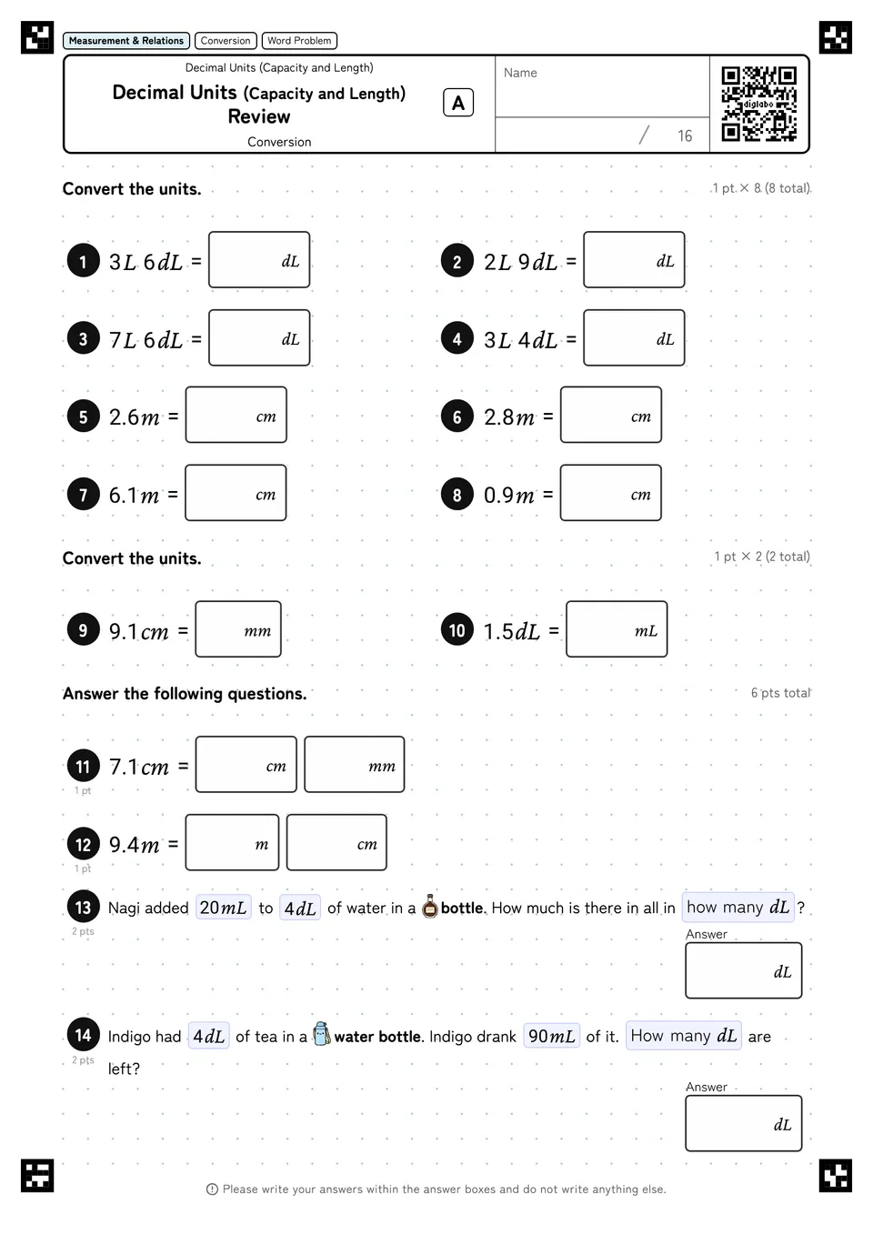 Decimal Units (Capacity and Length) Review A
