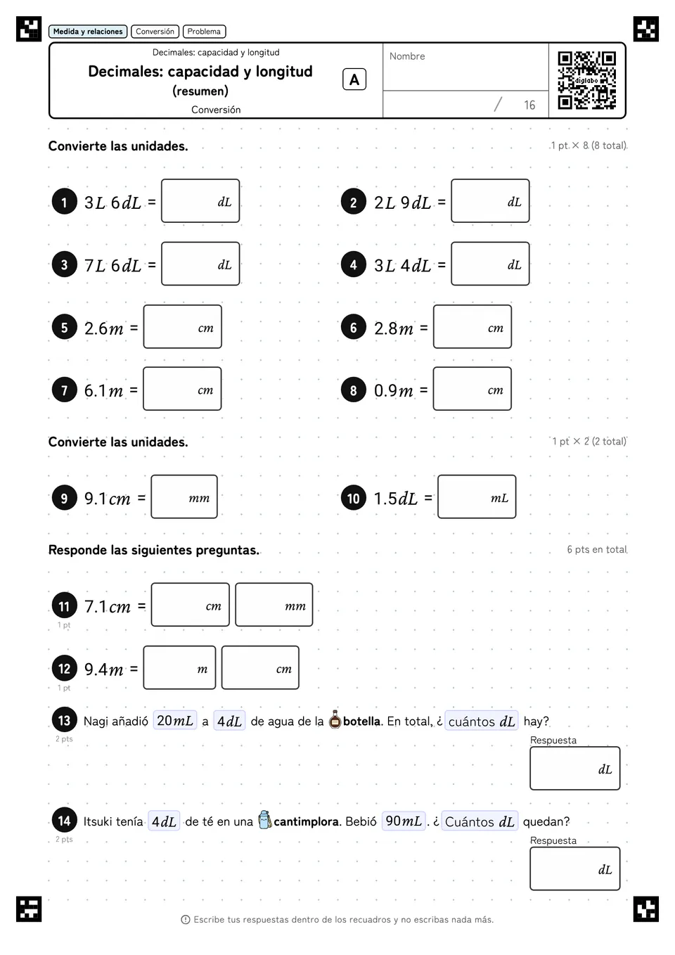Decimales: capacidad y longitud (resumen) A