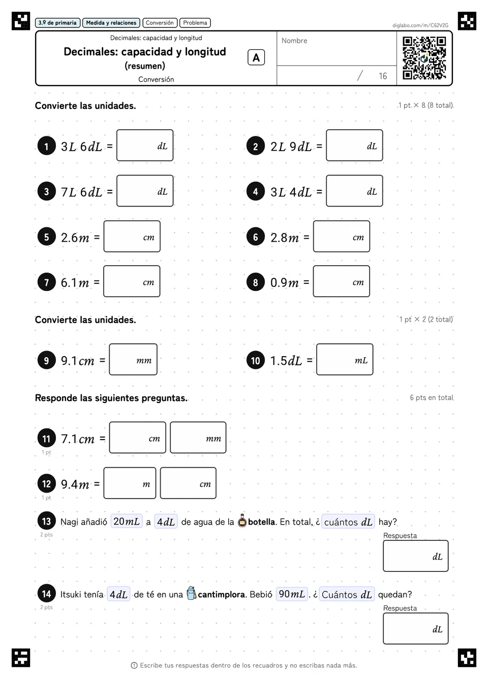 3.º de primaria Decimales: capacidad y longitud Decimales: capacidad y longitud (resumen)