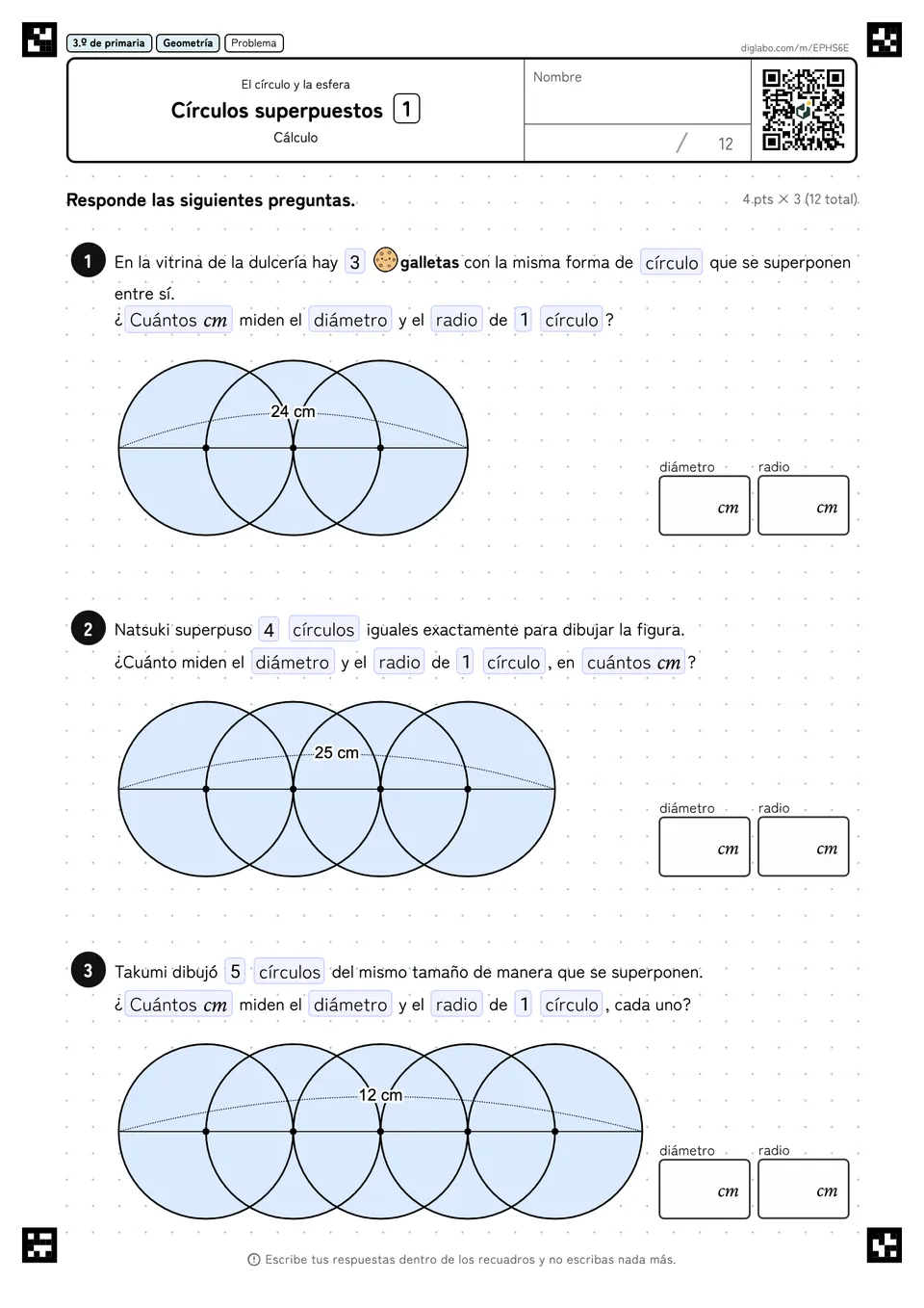 3.º de primaria El círculo y la esfera Círculos superpuestos