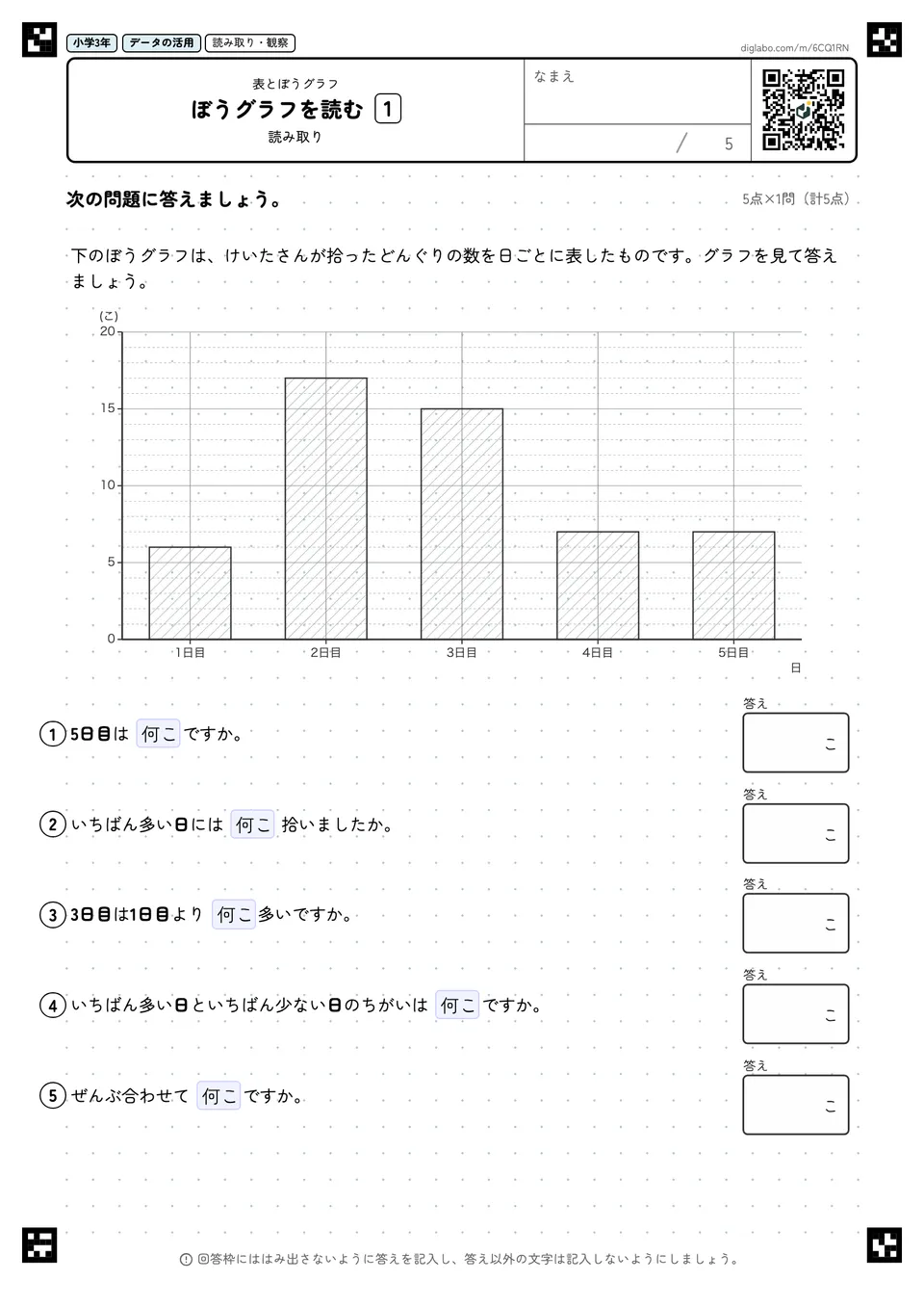 小学3年 表とぼうグラフ ぼうグラフを読む