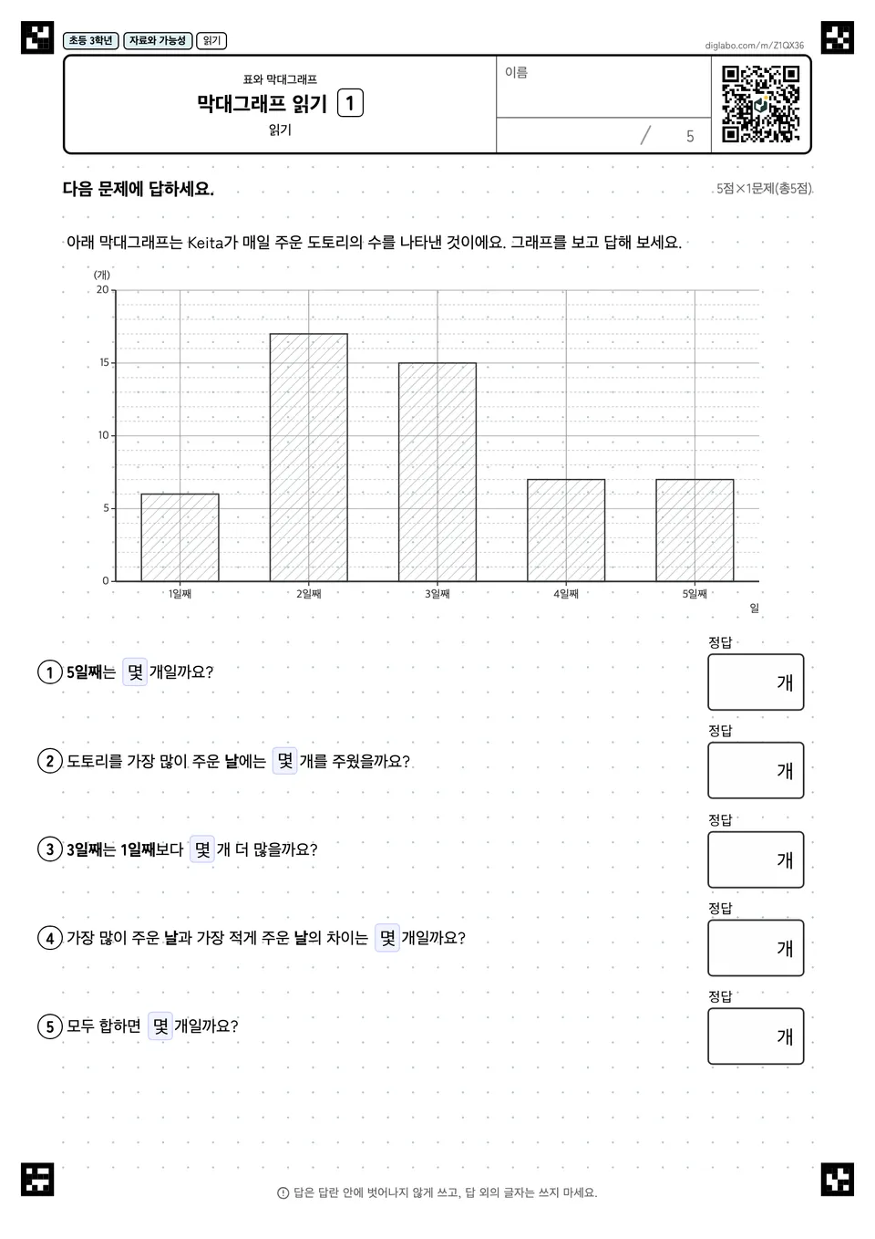 초등학교 3학년 표와 막대그래프 막대그래프 읽기
