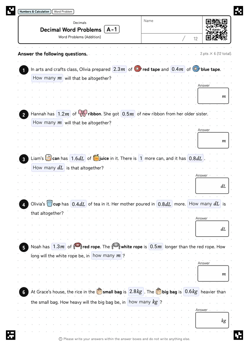 Decimal Word Problems A-1