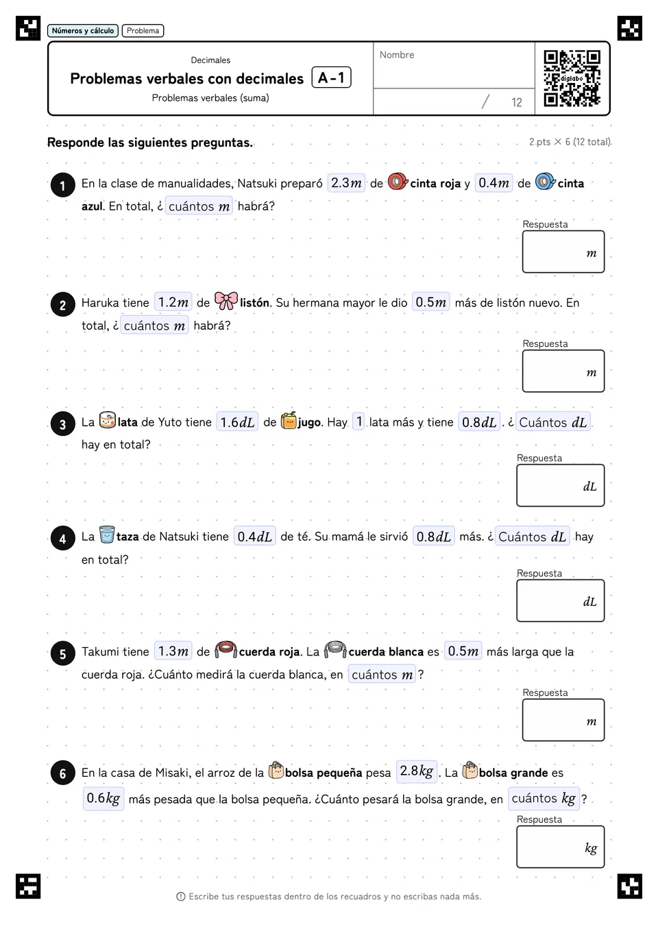 Problemas verbales con decimales A-1