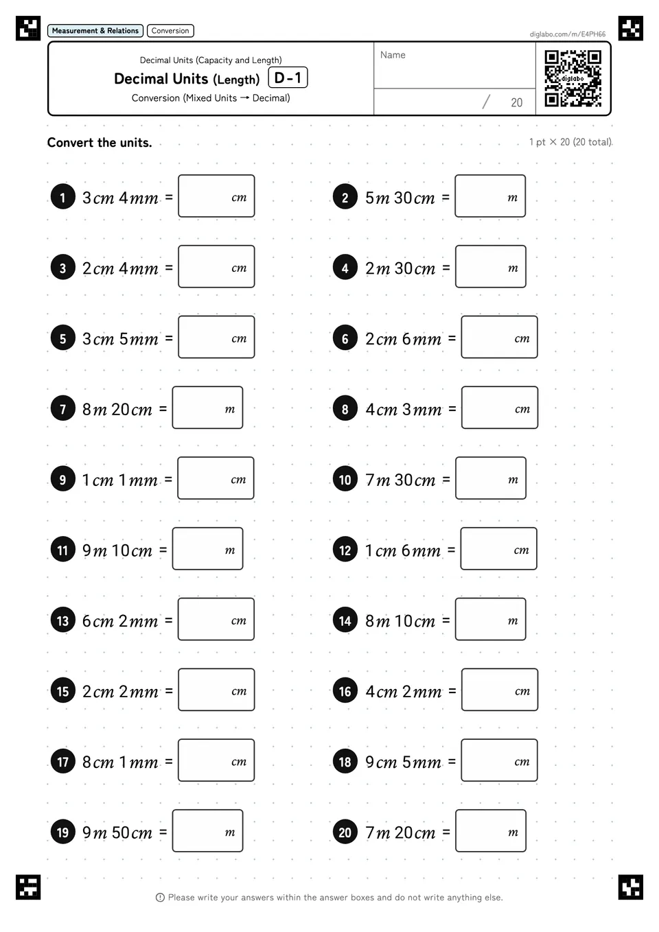 Decimal Units (Length) D-1