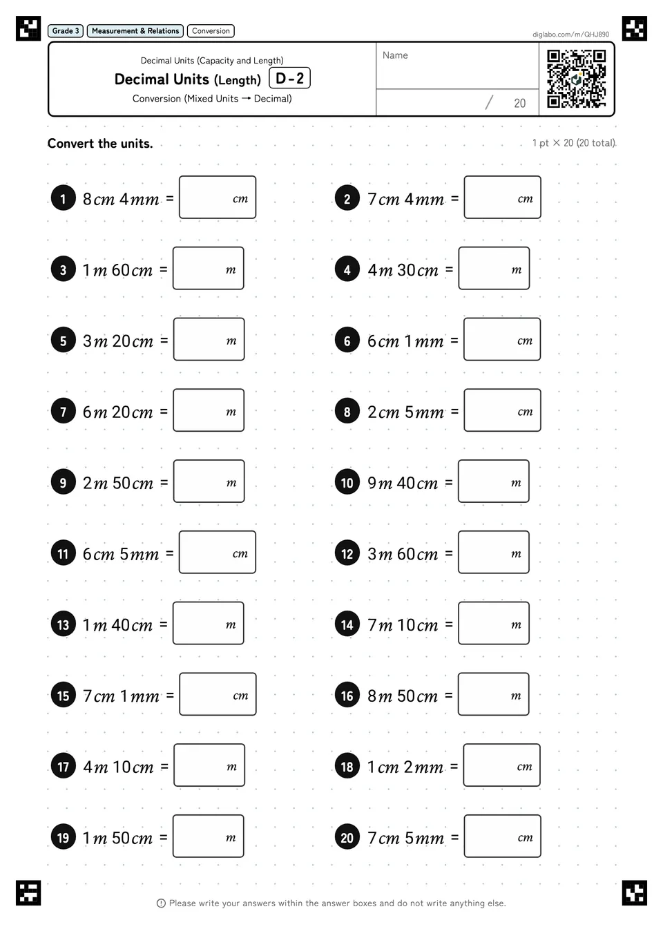 Grade 3 (Elementary School) Decimal Units (Capacity and Length) Decimal Units (Length)
