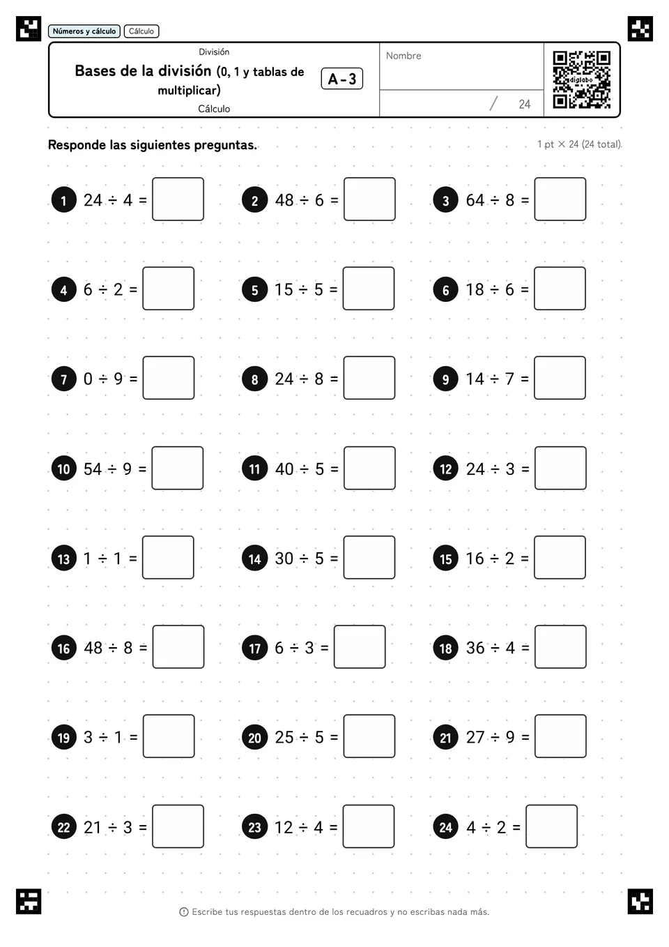 Bases de la división (0, 1 y tablas de multiplicar) A-3