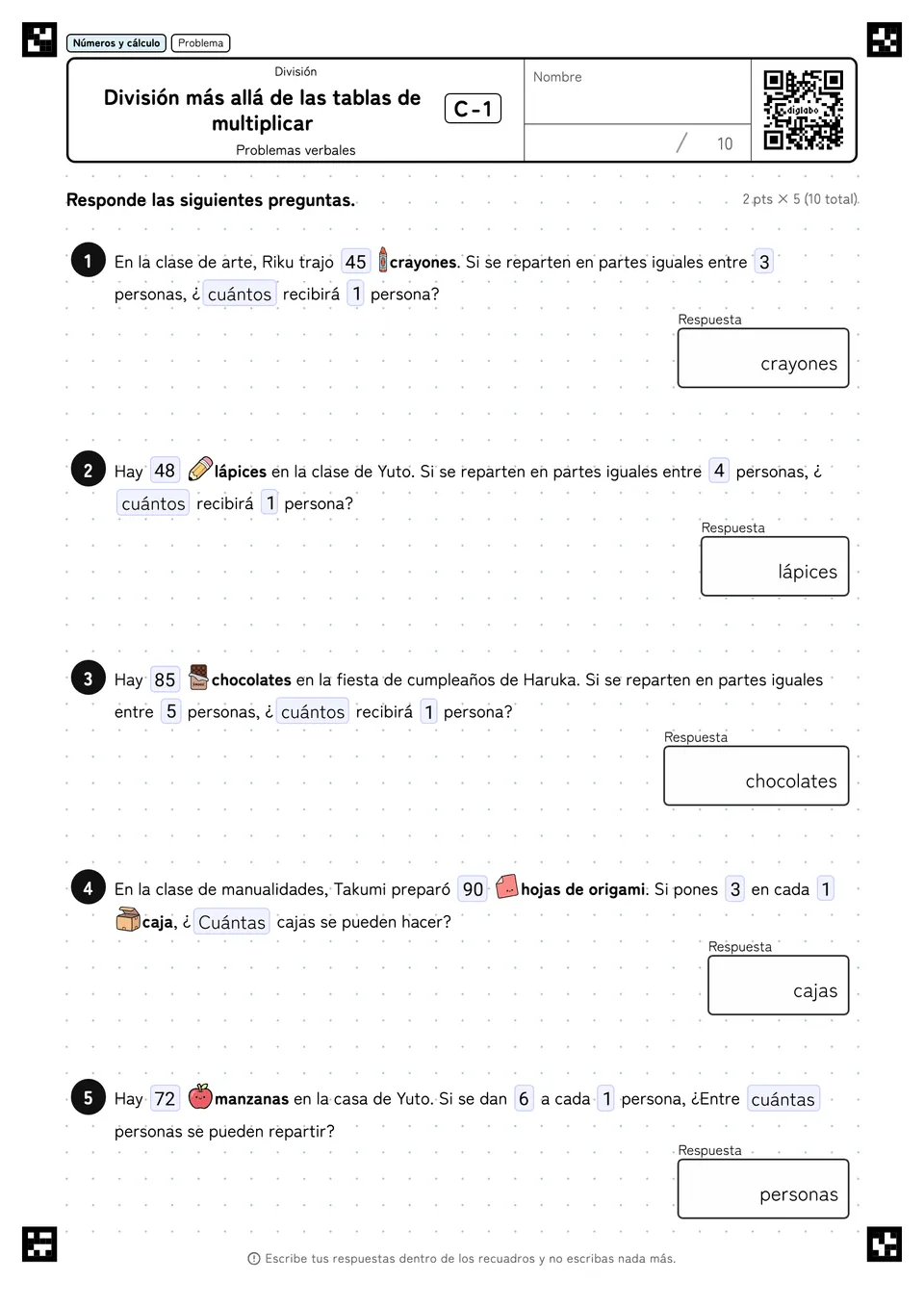 División más allá de las tablas de multiplicar C-1