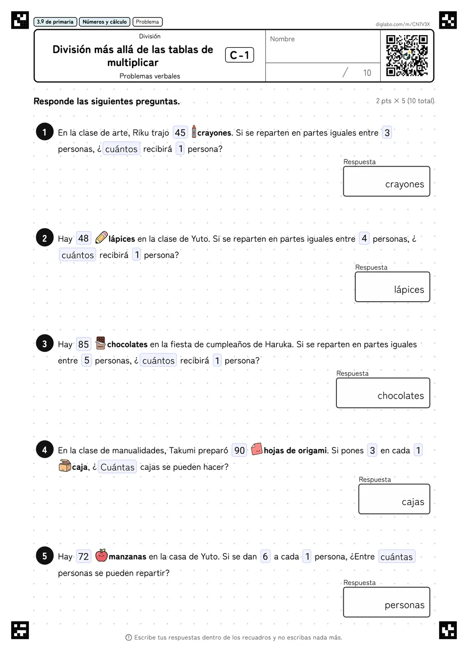 3.º de primaria División División más allá de las tablas de multiplicar