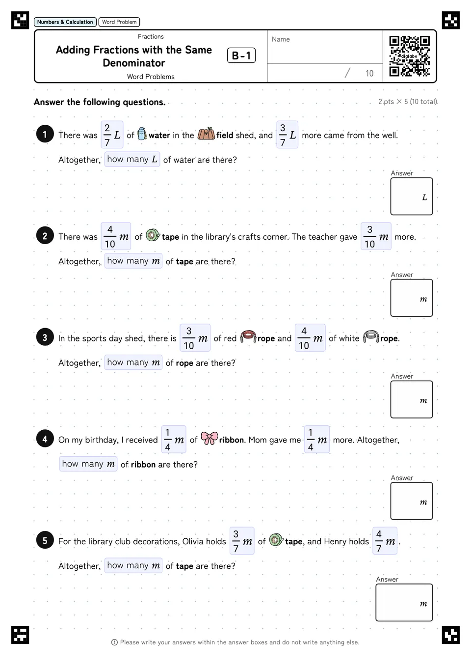Adding Fractions with the Same Denominator B-1