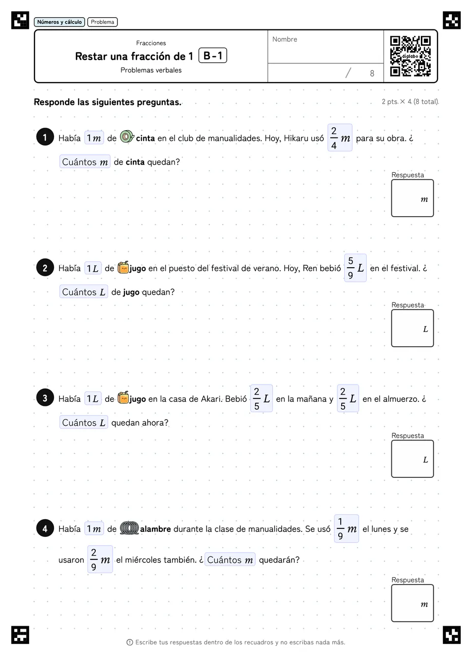 Restar una fracción de 1 B-1