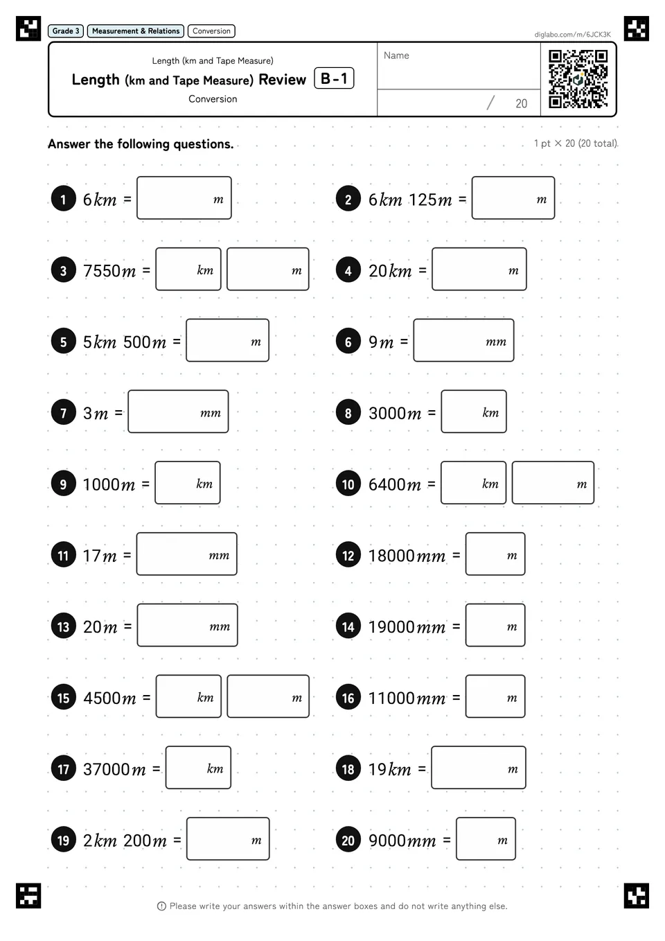 Grade 3 (Elementary School) Length (km and Tape Measure) Length (km and Tape Measure) Review