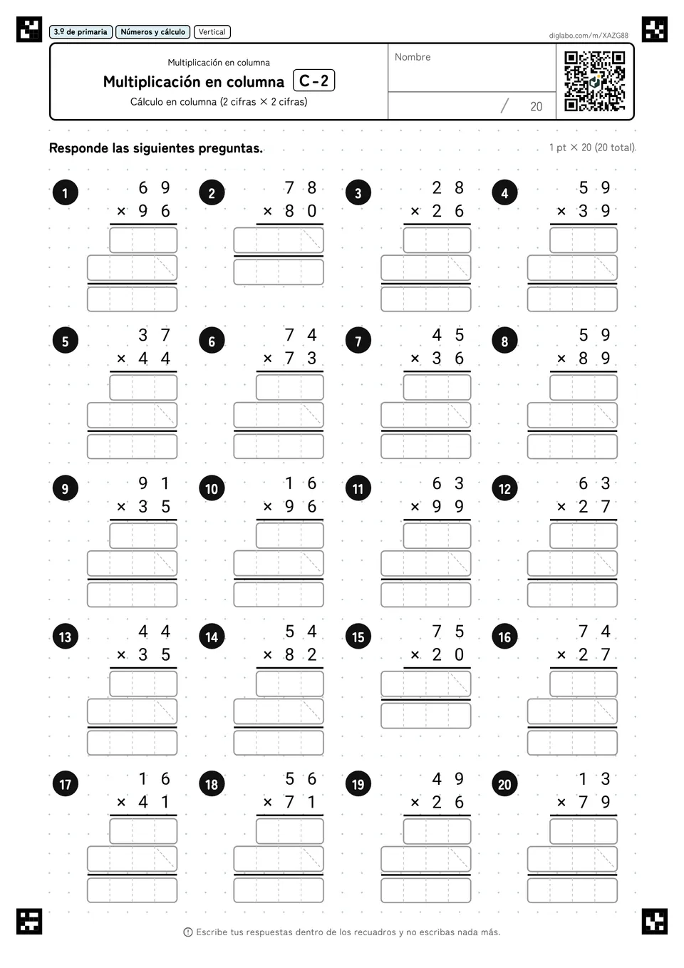 3.º de primaria Multiplicación (2 y 3 cifras) Multiplicación en columna