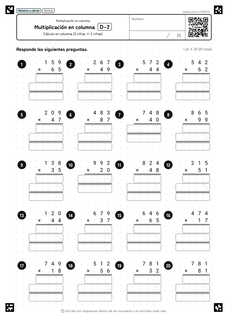 Multiplicación en columna D-2