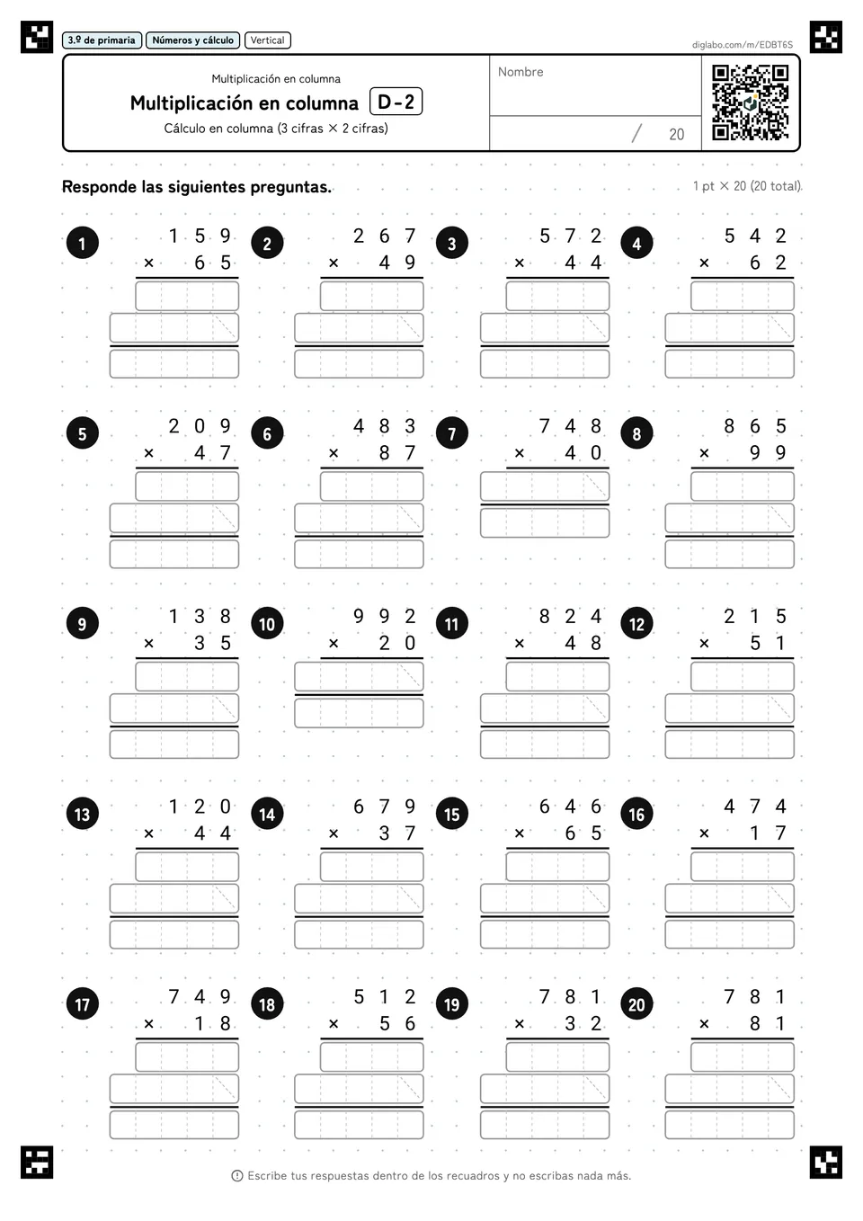 3.º de primaria Multiplicación (2 y 3 cifras) Multiplicación en columna