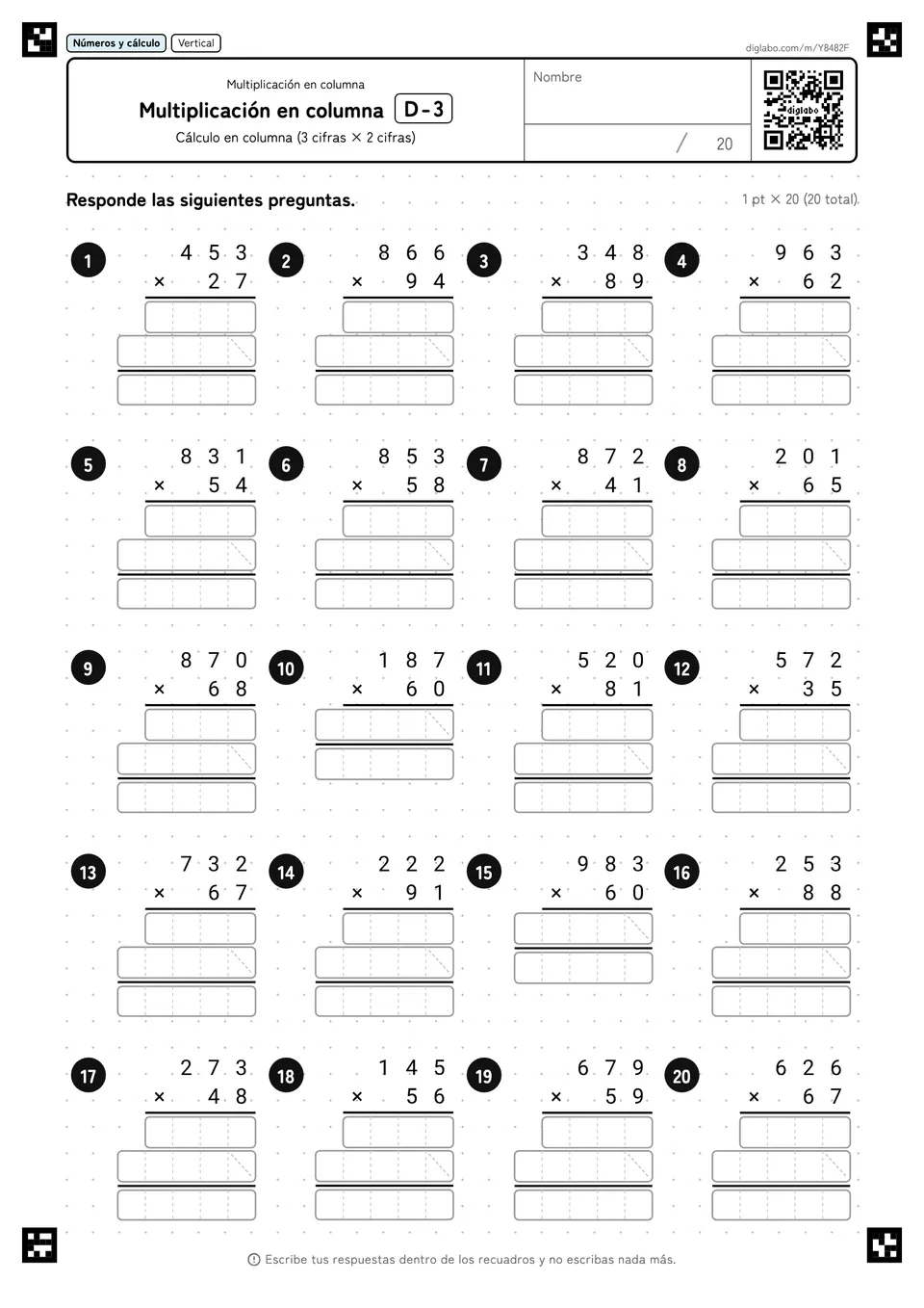 Multiplicación en columna D-3