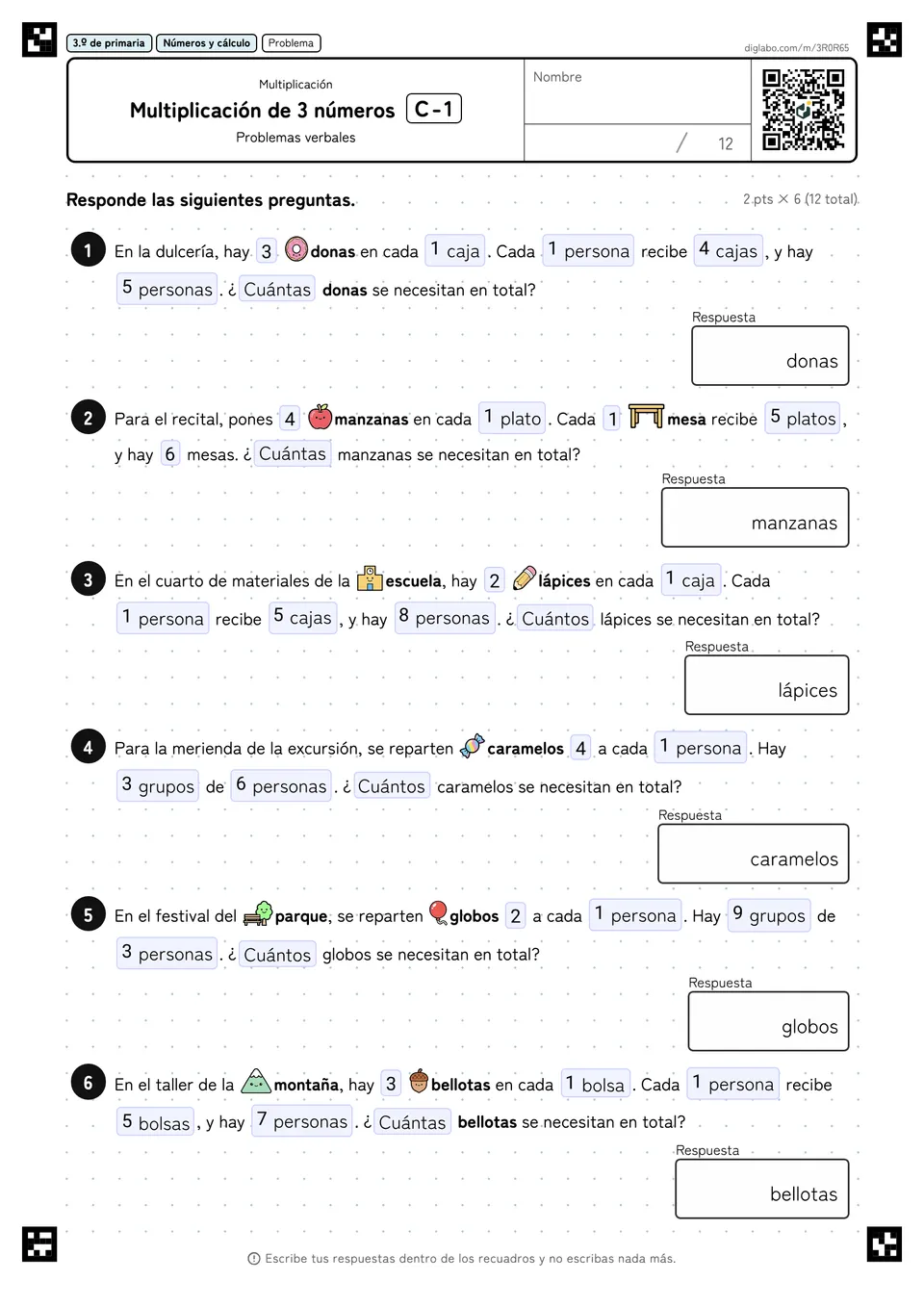 3.º de primaria Multiplicación Multiplicación de 3 números