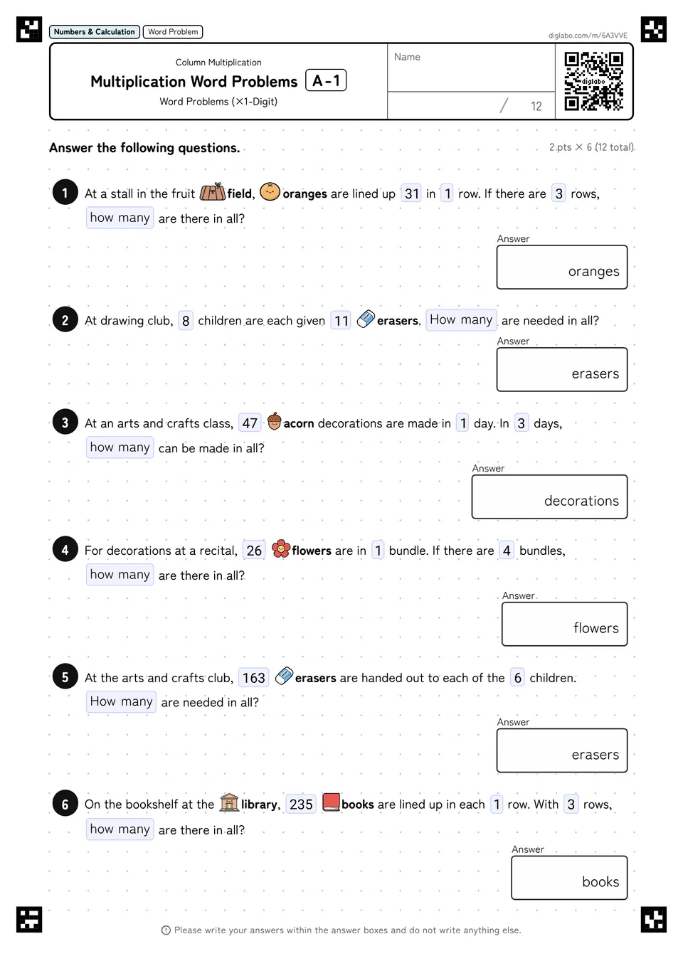 Multiplication Word Problems A-1