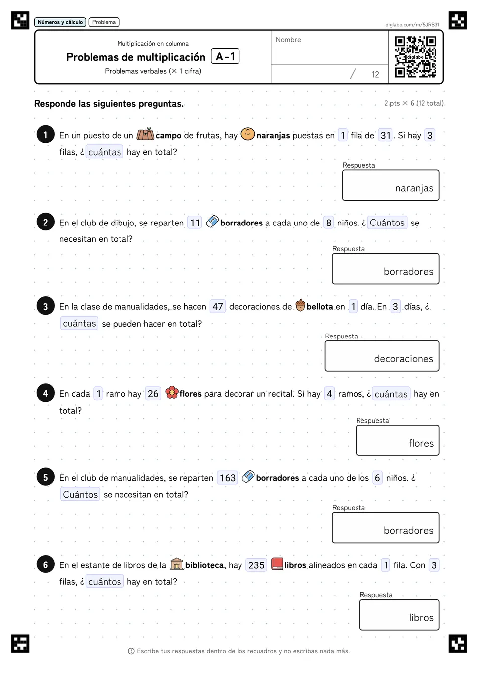Problemas de multiplicación A-1