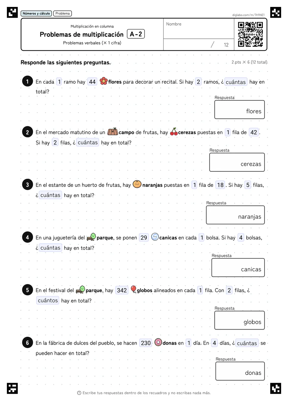Problemas de multiplicación A-2