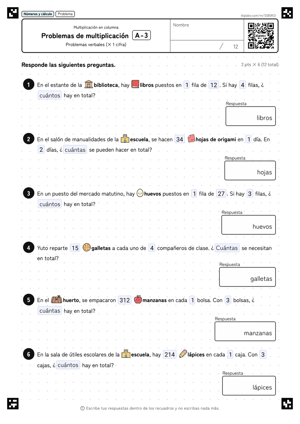 Problemas de multiplicación A-3