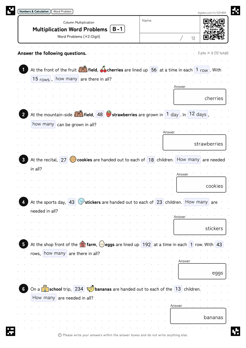 Multiplication Word Problems B-1