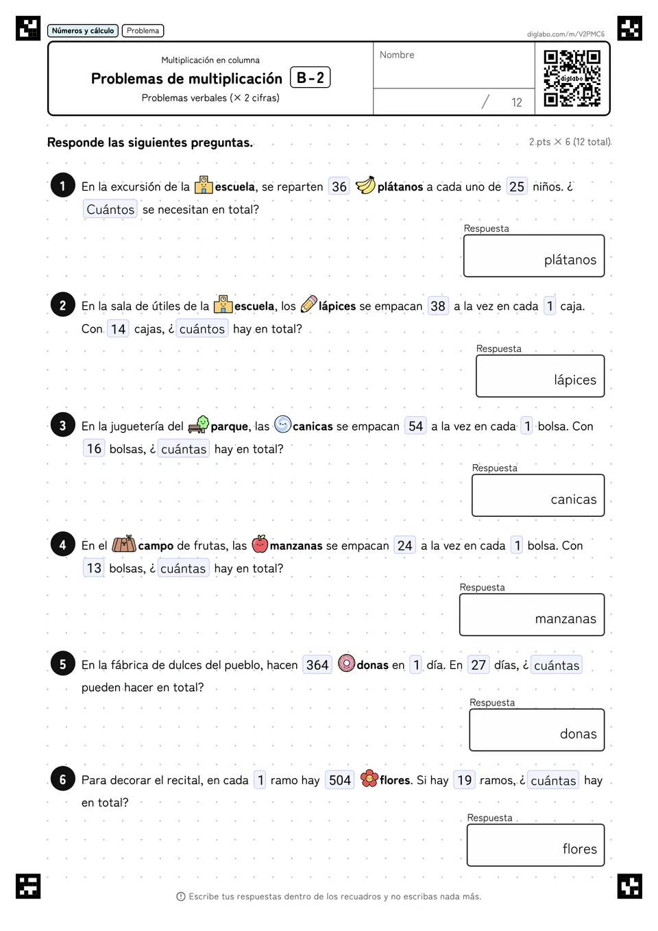 Problemas de multiplicación B-2