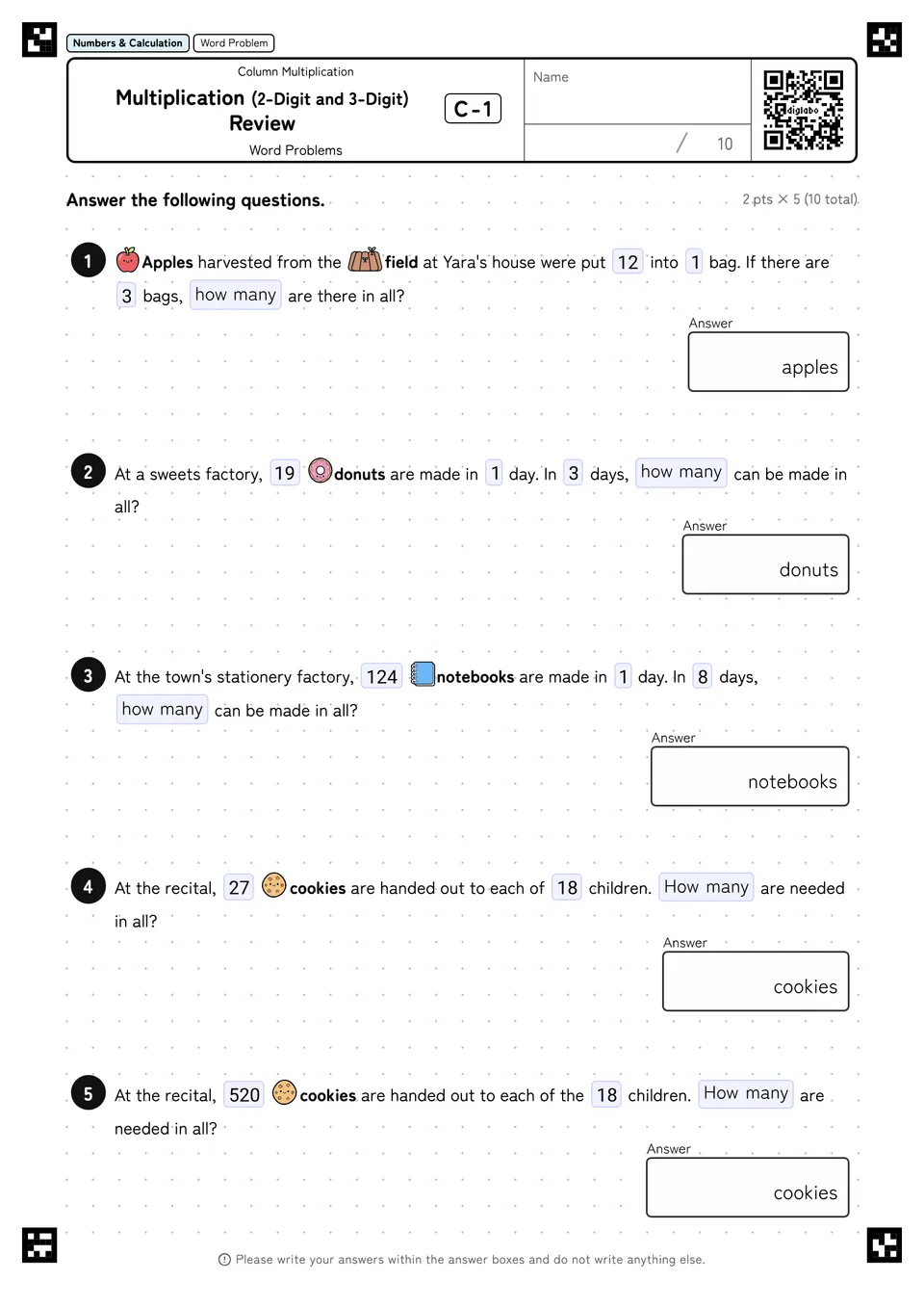 Multiplication (2-Digit and 3-Digit) Review C-1