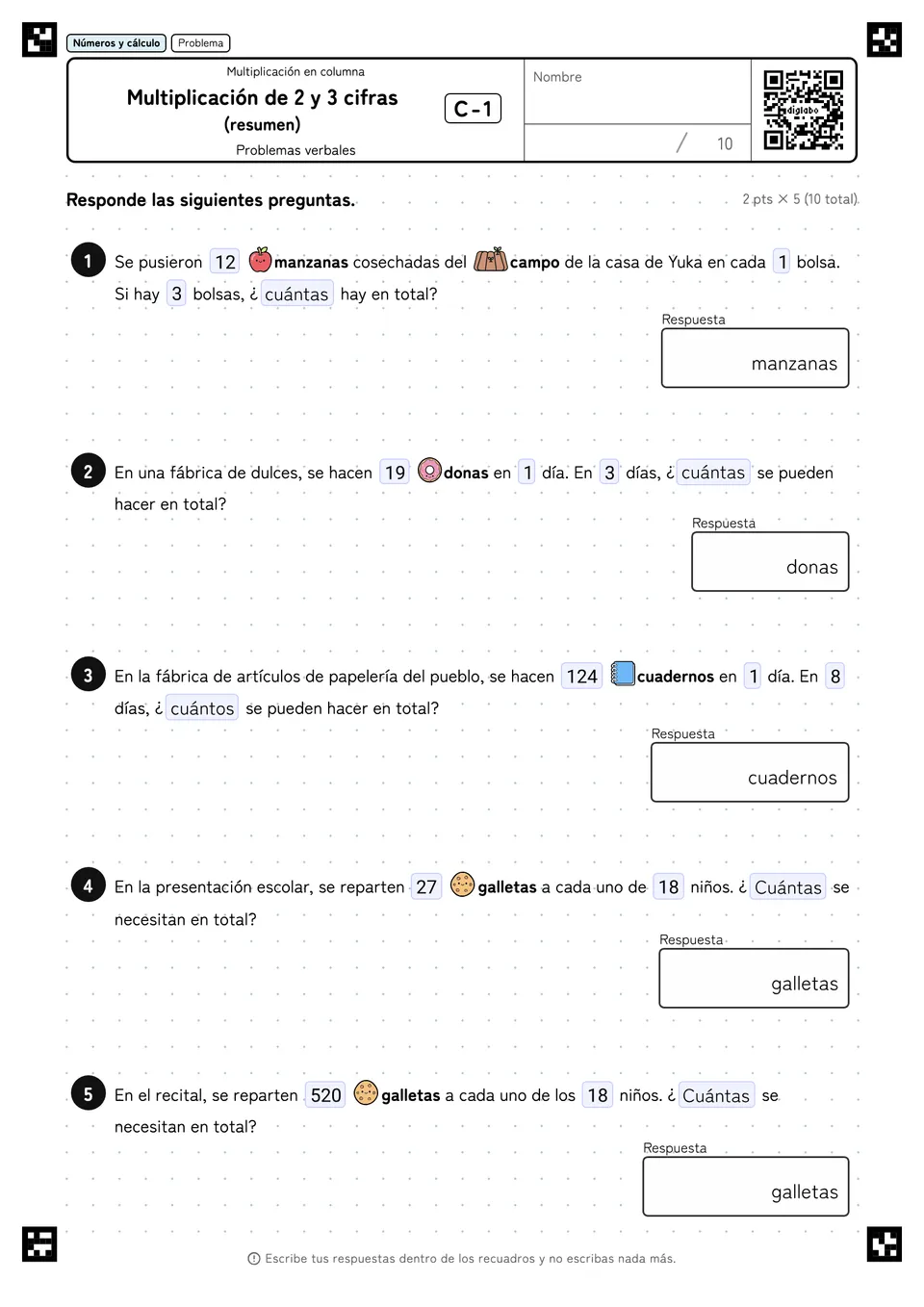 Multiplicación de 2 y 3 cifras (resumen) C-1