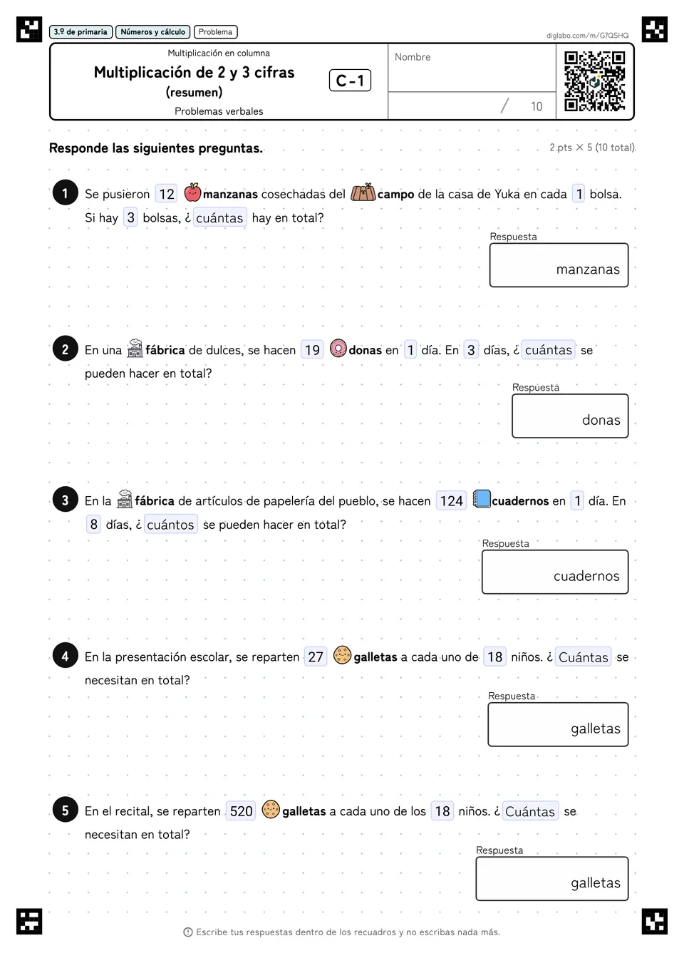 3.º de primaria Multiplicación (2 y 3 cifras) Multiplicación de 2 y 3 cifras (resumen)
