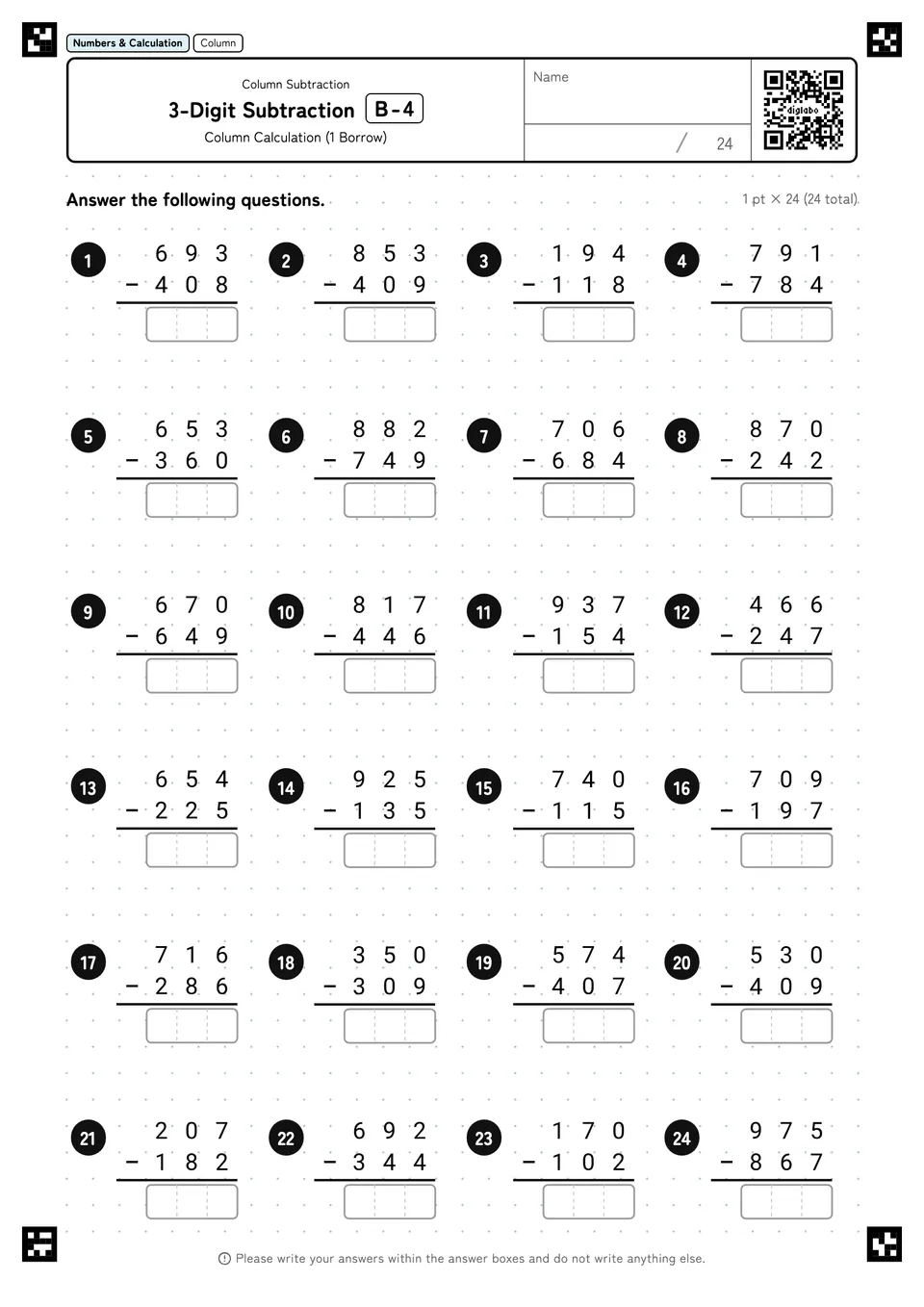 3-Digit Subtraction B-4