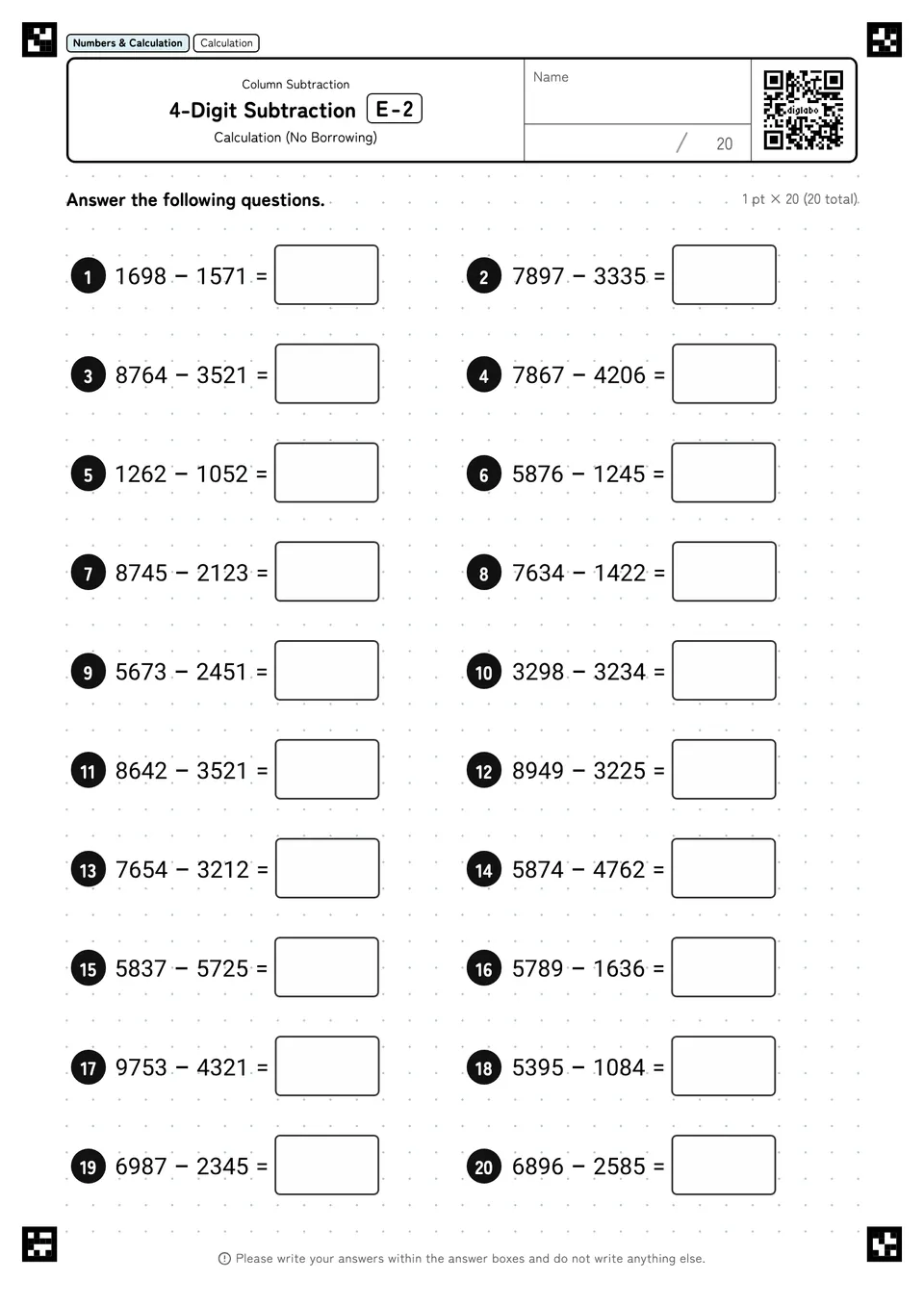 4-Digit Subtraction E-2